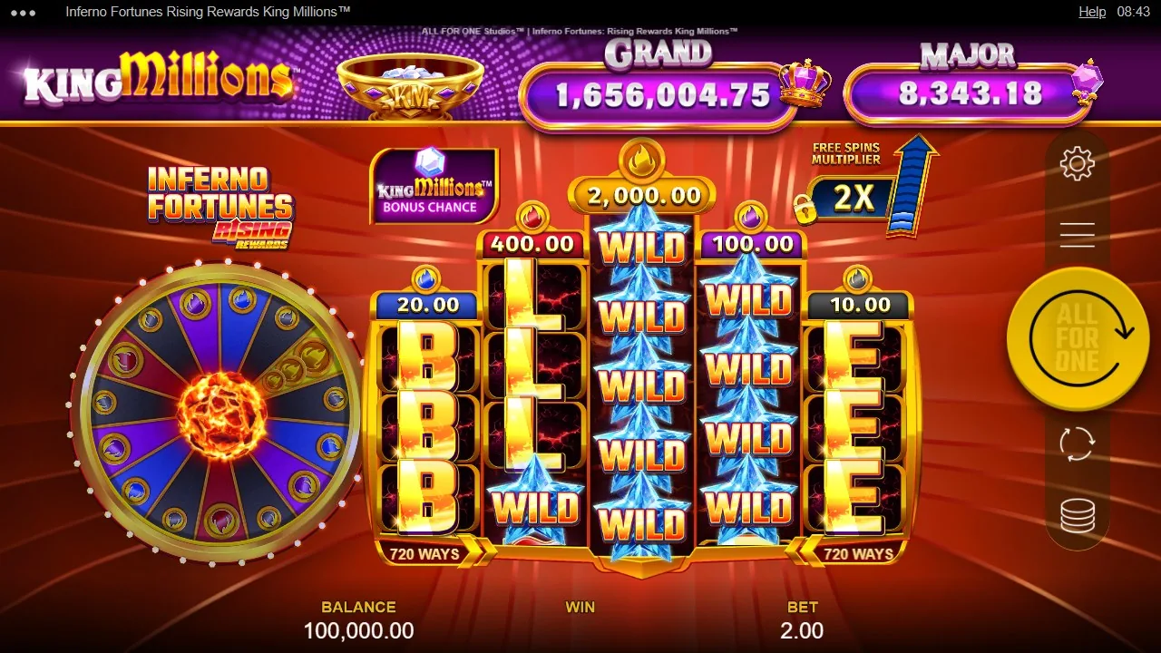 Basspelet med KING MILLIONS-jackpotstege och WILD-kolumn