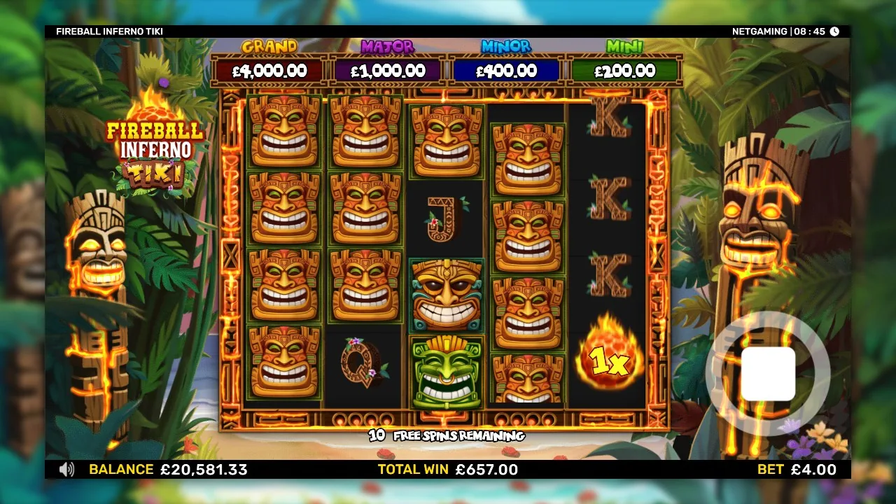 Basspelet i Fireball Inferno Tiki — tiki-djungel