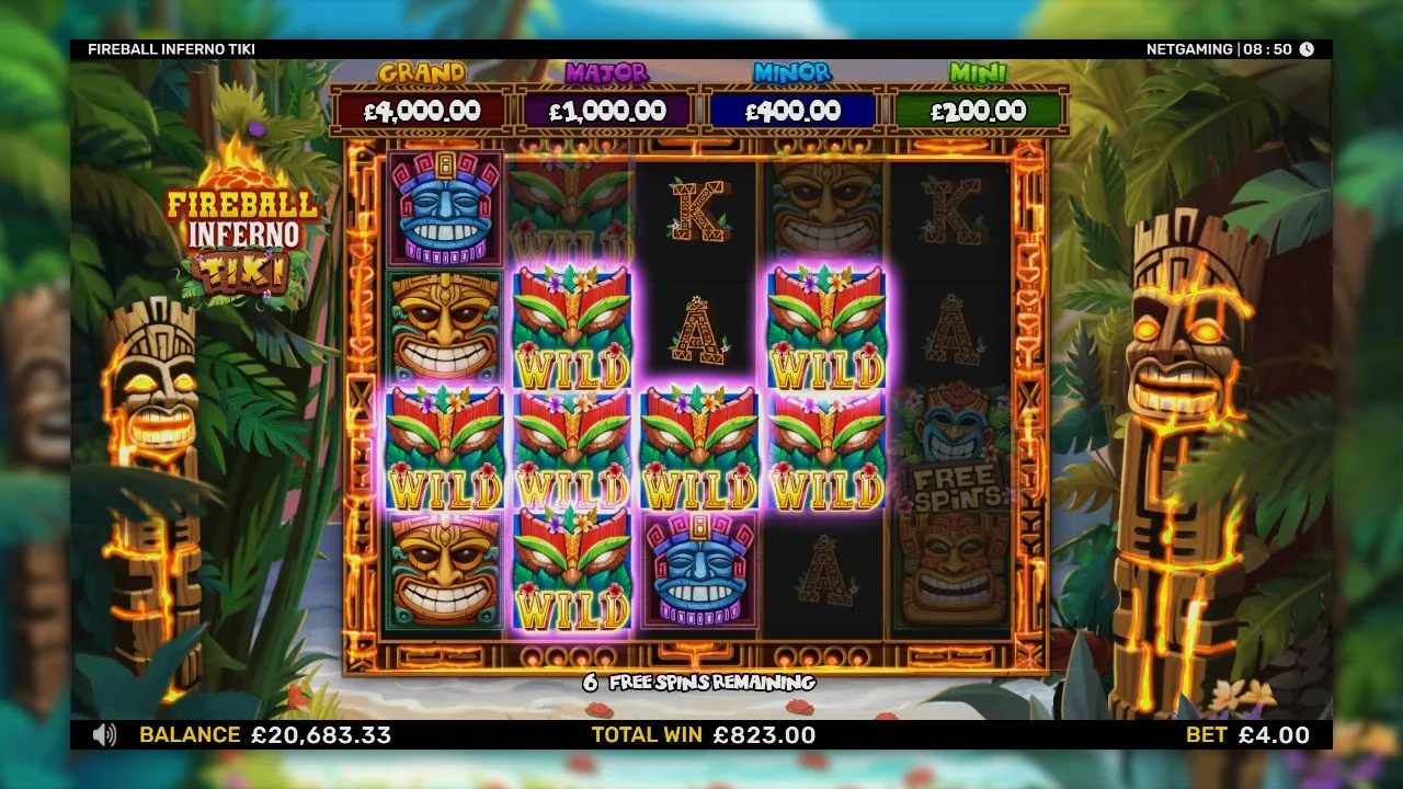 Free spins-rundan med klibbiga wild-tiki-hjul