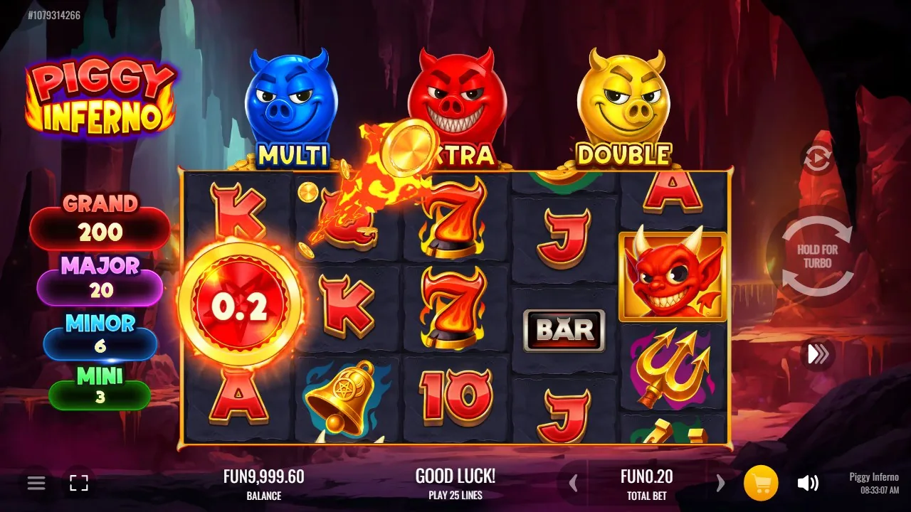 Piggy Inferno — vinst på 0,20 med eldmarkerade symboler