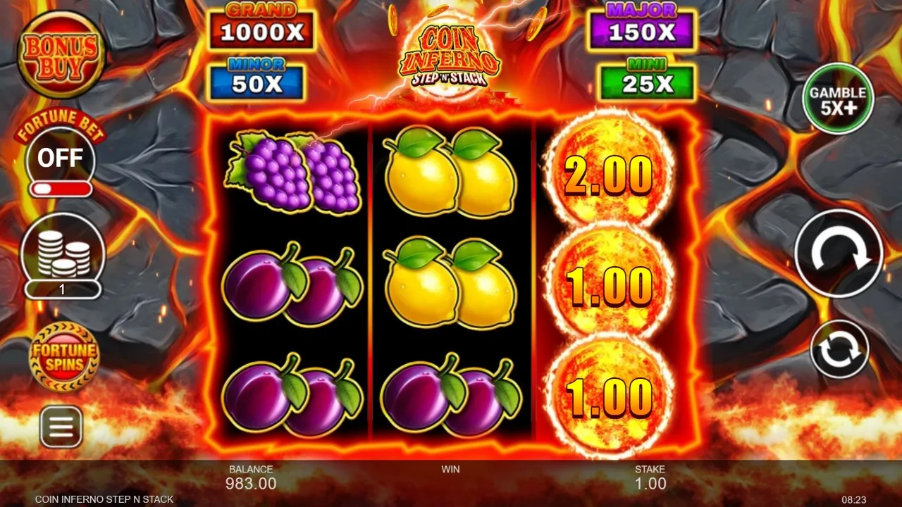Coin Inferno Step 'N' Stack — betald spinn med myntvärden 2,00 och 3,00