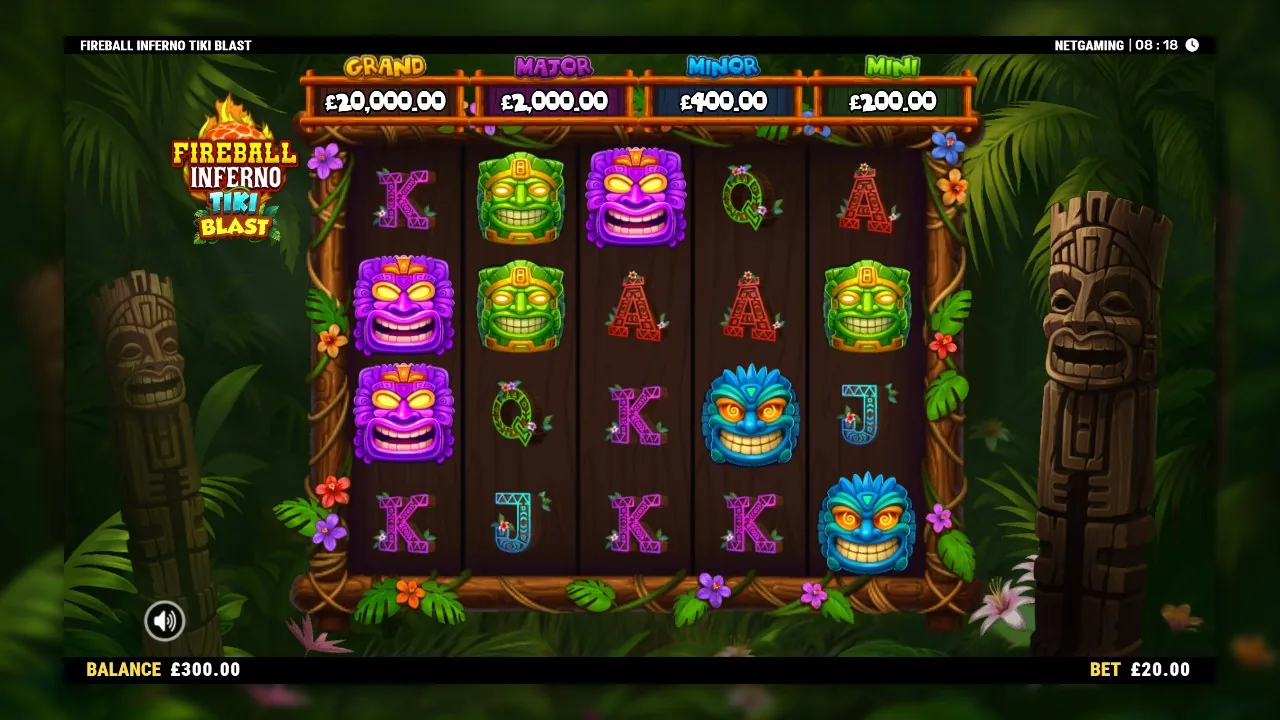 Basspel i Fireball Inferno: Tiki Blast — tiki och djungel
