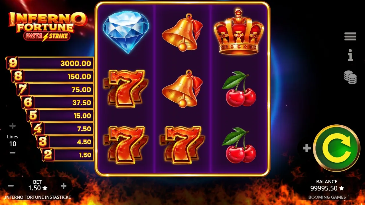 Basspel i Inferno Fortune InstaStrike — 7:or, kronor och frukt